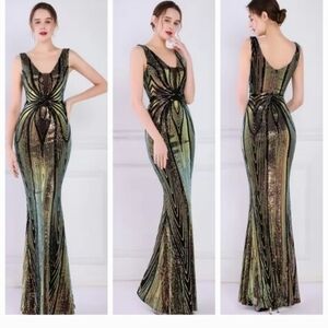 Stunning Metallic Evening Dress with Sequin Detail